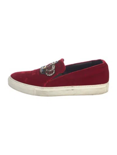 Pre-owned Versace Velvet Graphic Print Loafers In Red
