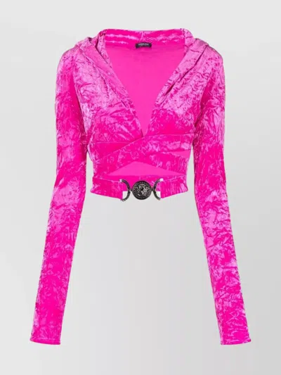 VERSACE VELVET HOODED CROPPED TOP