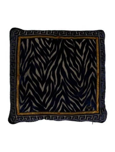 Pre-owned Versace Velvet Jacquard Throw Pillow In Blue
