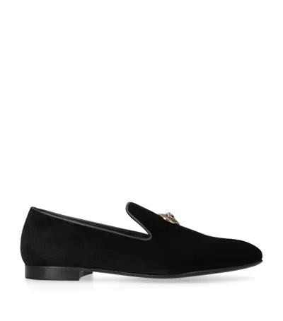 Versace Velvet Medallion Loafers In Black  