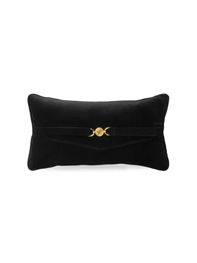 Versace Velvet Medusa Head Rectangular Cushion In Black