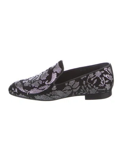 Pre-owned Versace Velvet Patterned Loafers In Black