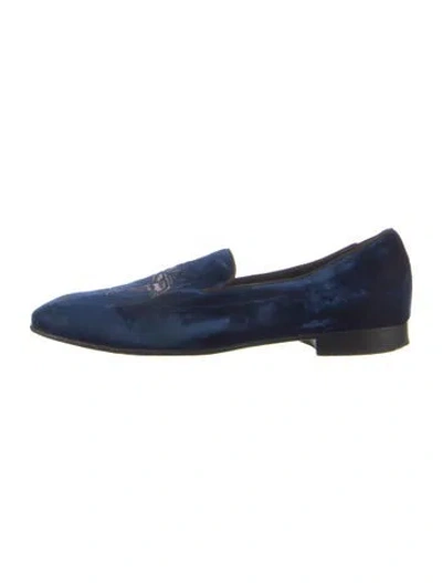 Pre-owned Versace Velvet Patterned Loafers In Blue
