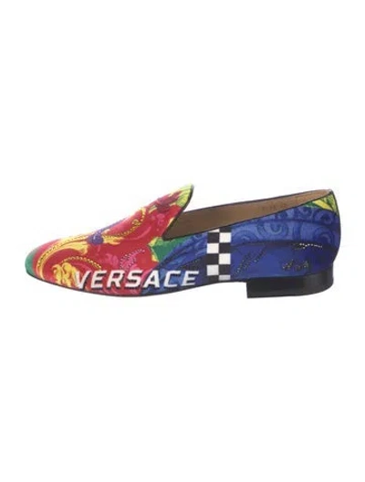 Pre-owned Versace Velvet Printed Slippers In Red