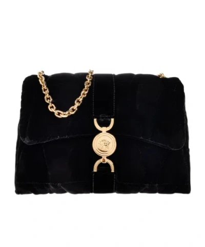 Versace Velvet Shoulder Bag In Black