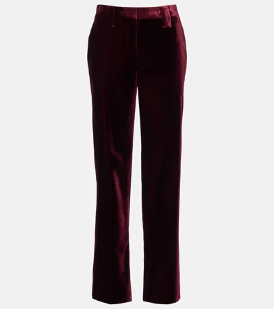Versace Velvet Straight Pants In Burgundy