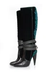 Versace Velvet Strap Boots In Green
