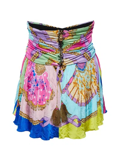 Pre-owned Versace Ventagli Print Flared Mini Skirt In Blue