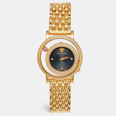 Pre-owned Versace Venus Vda040014 Black Dial Gold Plated Stainless Steel Women's Wristwatch 33 Mm