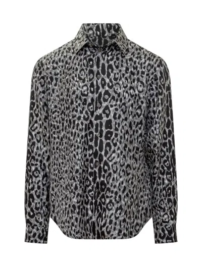Versace Animalier Shirt In Silk In Black