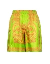 Versace Green And Gold Shorts With All-over Barrocco Print In Silk Man In Green