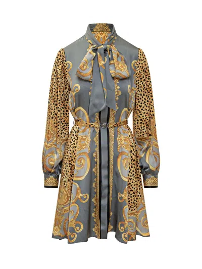 VERSACE VERSACE VERSACE BAROQUE SILK ANIMALIER SHORT DRESS
