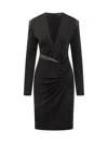 Versace Ruched Deep V-neck Mini Dress In Black
