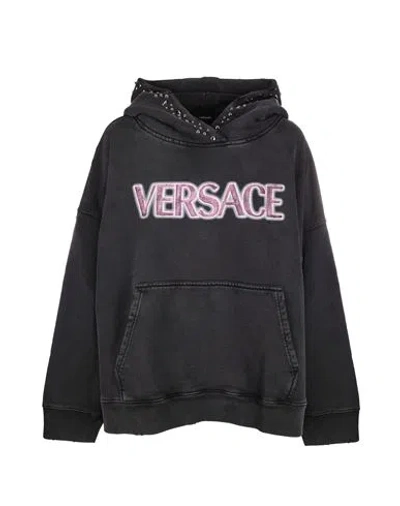 Versace Black Hooded Sweatshirt With Studs Woman Sweatshirt Black Size 4 Cotton