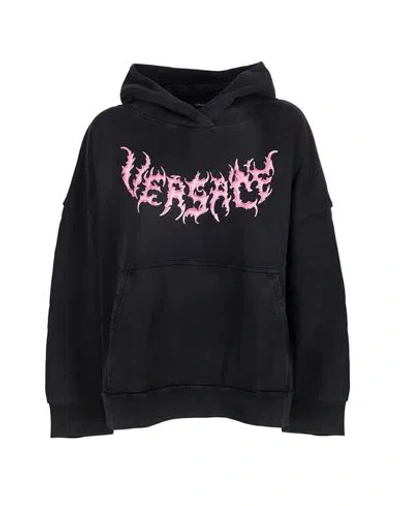 Versace Black Hooded Sweatshirt Woman Sweatshirt Black Size 2 Cotton