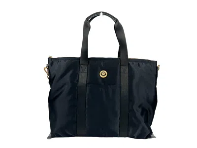 Versace Black Nylon Fabric La Medusa Shoulder Tote Women's Bag In Gold