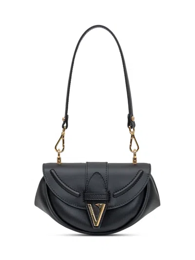 Versace Virtus Small Leather Shoulder Bag In Black
