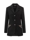 Versace Embellished Pocket Wool Jacket In Black