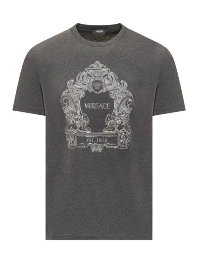 Versace Cartouche T-shirt In Sequins In Gray