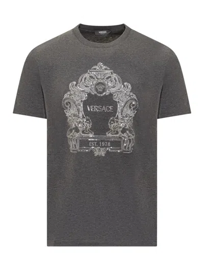 Versace Cartouche T-shirt In Sequins In Gray