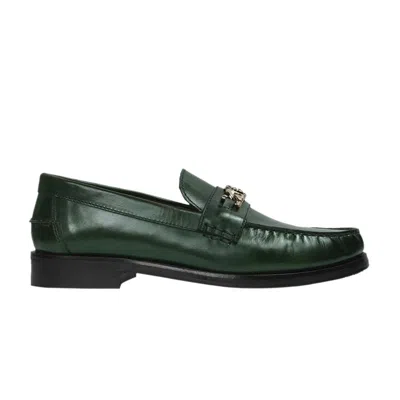 Pre-owned Versace Chain Leather Loafers 'green' | Men's Size 40