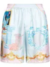 Versace Silk Twill Shorts With Vibrant Classical Motifs In Multi