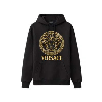 Versace Gold Medusa Logo Hoodie In Black