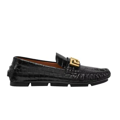 Pre-owned Versace Greca Loafer 'croc - Black Gold' | Men's Size 43