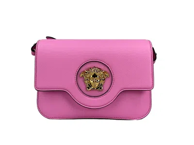 Versace La Medusa Pink Leather Shoulder Crossbody Bag Women's Purse In Gold