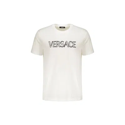 Versace Logo T Shirt In Neutral