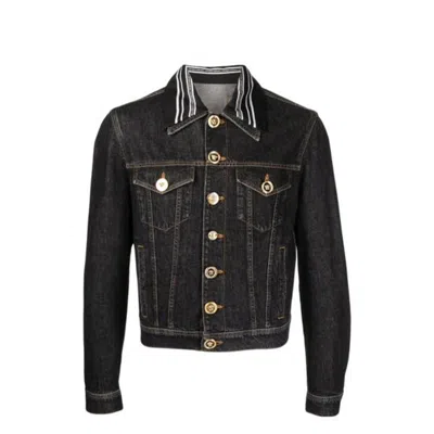 Versace Medusa Motif Denim Jacket In Black