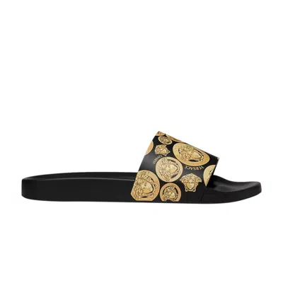 Pre-owned Versace Medusa Stud Leather Slide 'medusa Coin' | Black | Men's Size 43