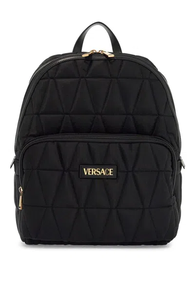 Versace Myth Nylon Backpack In Black
