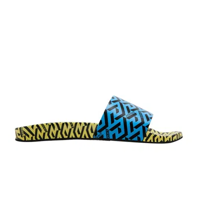 Pre-owned Versace Palazzo Pool Slide 'la Greca - Pineapple Sky' | Yellow | Men's Size 39