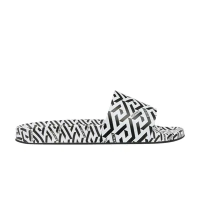 Pre-owned Versace Palazzo Pool Slide 'la Greca - White Black' | Men's Size 44