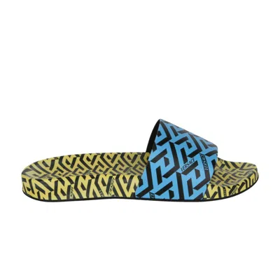 Pre-owned Versace Palazzo Pool Slide 'la Greca - Yellow Blue' | Men's Size 43