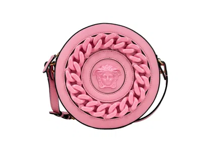 Versace Round Disco Leather Camera Case Crossbody Women's Bag In Gold