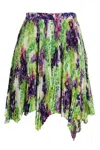 Versace Logo Orchid-print Pleated Asymmetric Skirt In Green