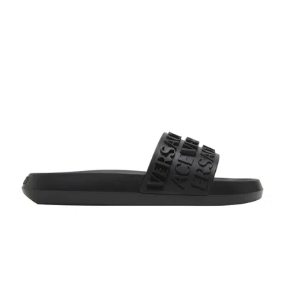 Pre-owned Versace Slide 'allover Logo - Black' | Men's Size 42