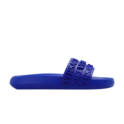 Pre-owned Versace Slide 'allover Logo - Blue' | Men's Size 40