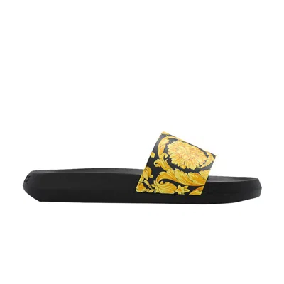 Pre-owned Versace Slide 'black Gold' | Men's Size 44