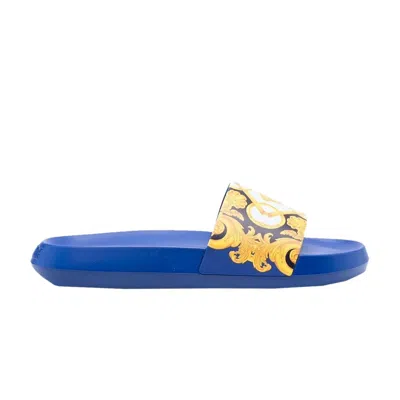 Pre-owned Versace Slide 'blue Baroque' | Men's Size 44
