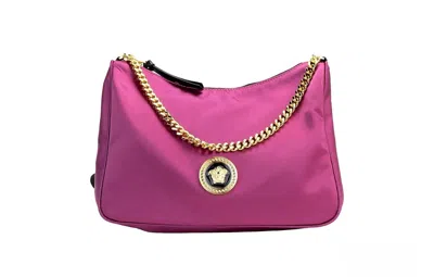 Versace Small Dahlia Nylon Fabric Medusa Pendant Crossbody Shoulder Purse Women's Bag In Gold