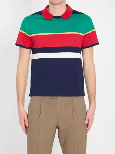 Versace Striped Cotton Man T-shirt In Purple