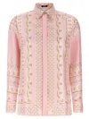 Versace Silk Twill Shirt With Scarf Print In Pink