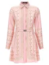 Versace Barocco Chain Pattern Mini Shirt Dress In Pink