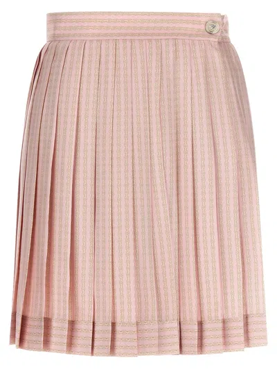 Versace Treasure Silk Pleated Skirt In Pink
