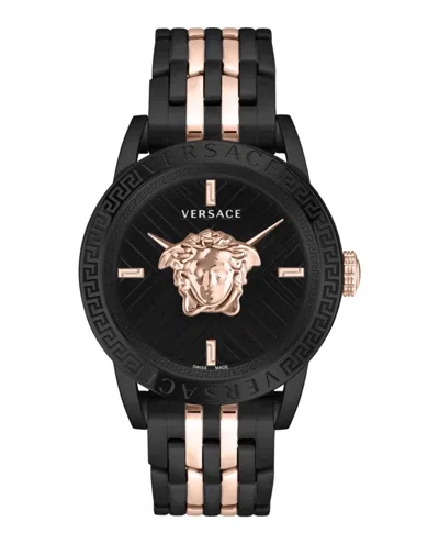 Versace V-code Bracelet Watch With Black Guilloche Dial