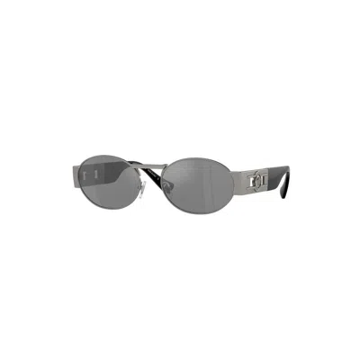 Versace Grey Mirror Silver Oval Unisex Sunglasses Ve2264 10016g 56 In Gray
