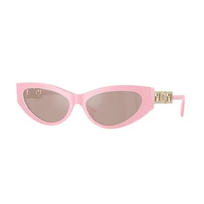 Versace Bright Greca Cat Eye Sunglasses, 56mm In Pink/pink Mirrored Solid